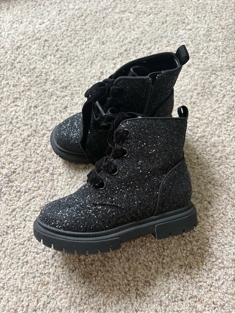 Cat and Jack Toddler Girls black Boots Glitter Zip Up Size 8